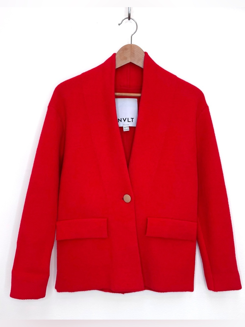 Anthropologie NVLT Sweater Knit Relaxed Blazer Jacket Size XXS Minimalist Red